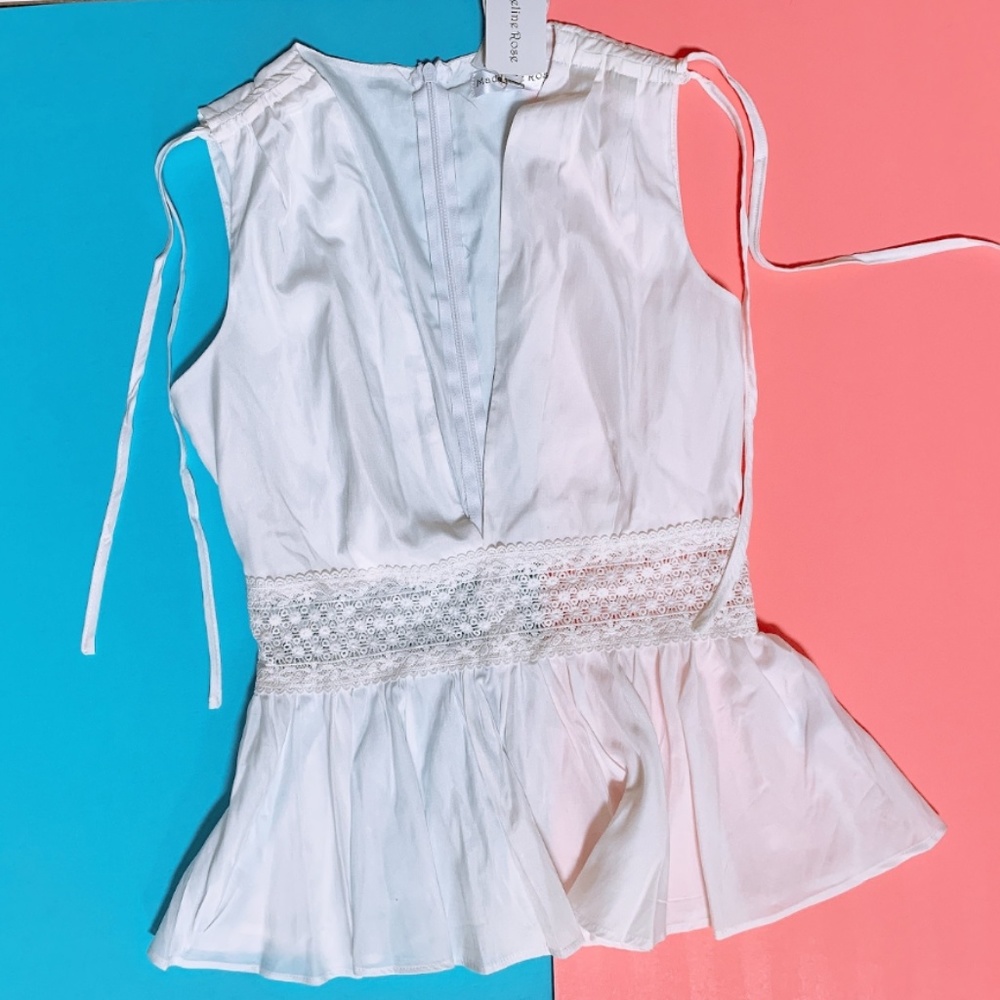NEW Boutique White Peplum Top Deep V Neck